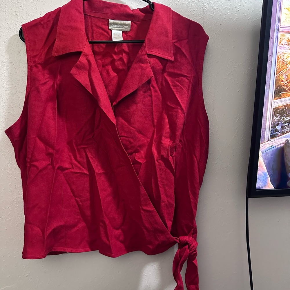 Coldwater Creek Red Sleeveless Wrap Blouse